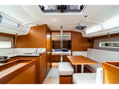 Salon of Marilyn, a Jeanneau Sun Odyssey 440 sailboat at Olbia, Italy
