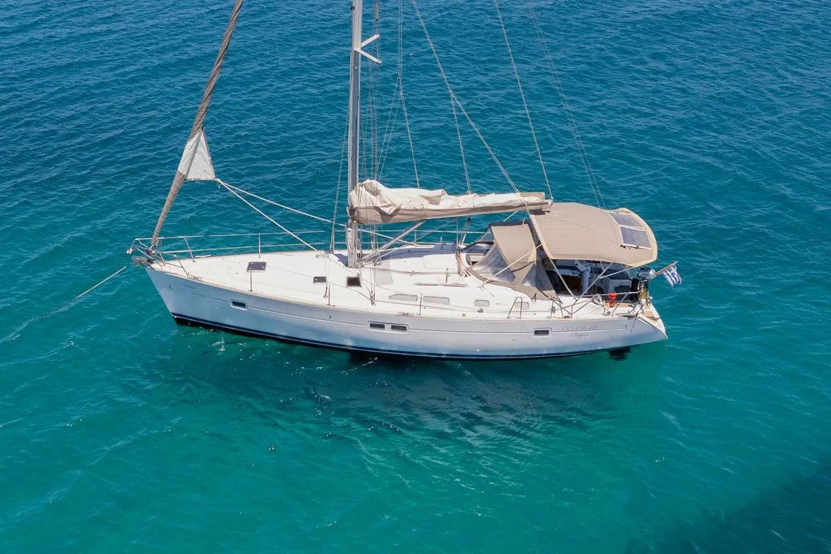Exterior view of Thalassa, a Beneteau Oceanis 423 sailboat at Preveza, Greece
