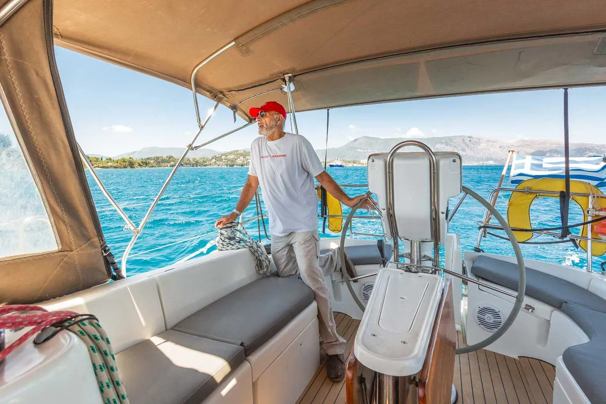 Cockpit of Thalassa, a Beneteau Oceanis 423 sailboat at Preveza, Greece