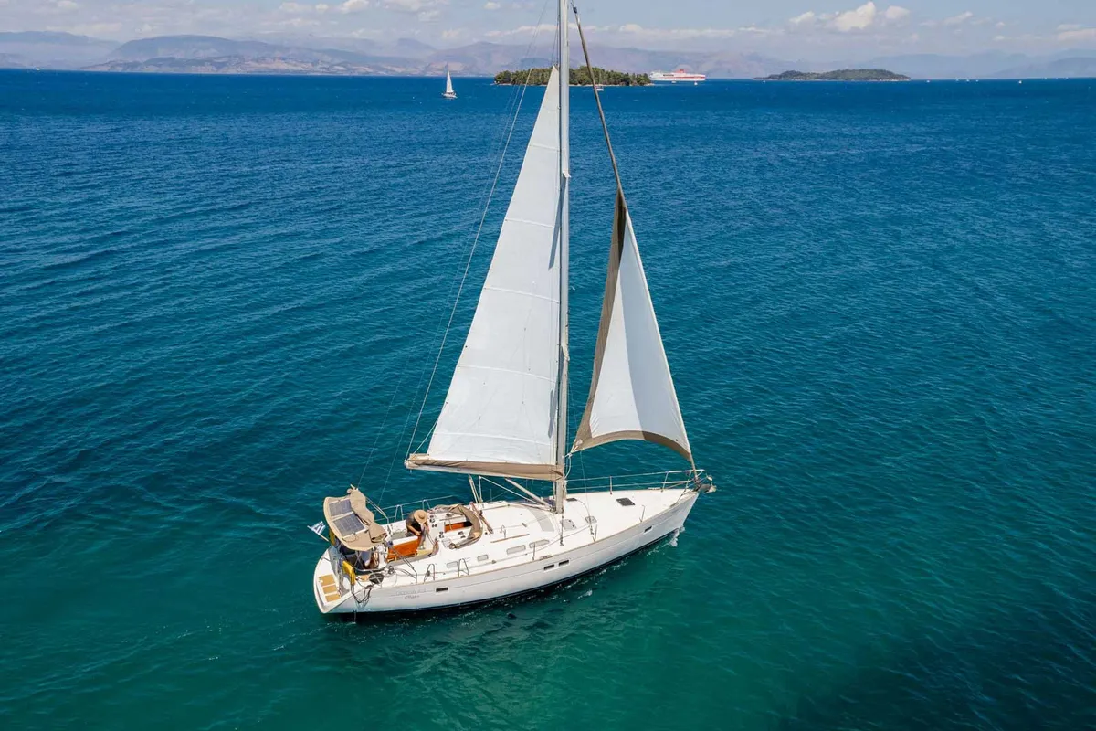 Exterior view of Thalassa, a Beneteau Oceanis 423 sailboat at Preveza, Greece