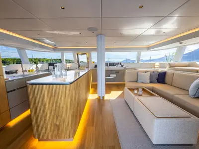 Salon of MyMaria, a Sunreef 60 catamaran at Municipal Unit of Lefkada, Greece