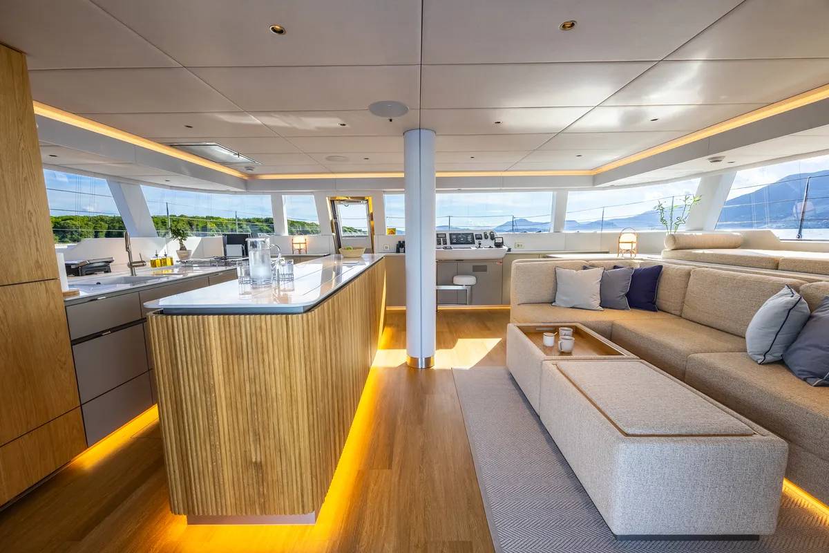 Salon of MyMaria, a Sunreef 60 catamaran at Municipal Unit of Lefkada, Greece