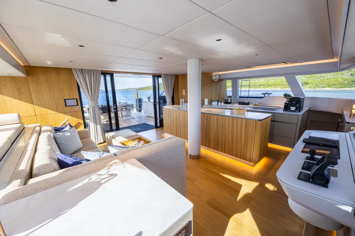 Salon of MyMaria, a Sunreef 60 catamaran at Municipal Unit of Lefkada, Greece