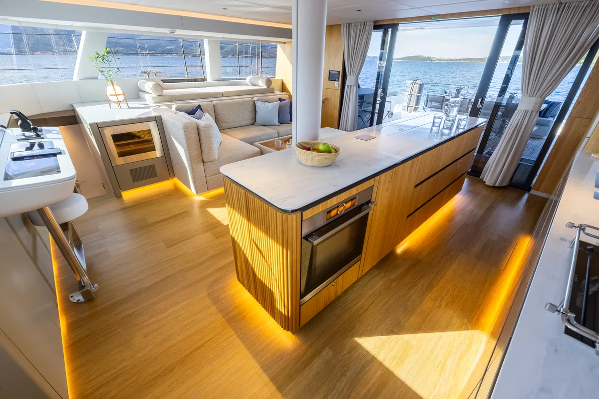 Galley of MyMaria, a Sunreef 60 catamaran at Municipal Unit of Lefkada, Greece