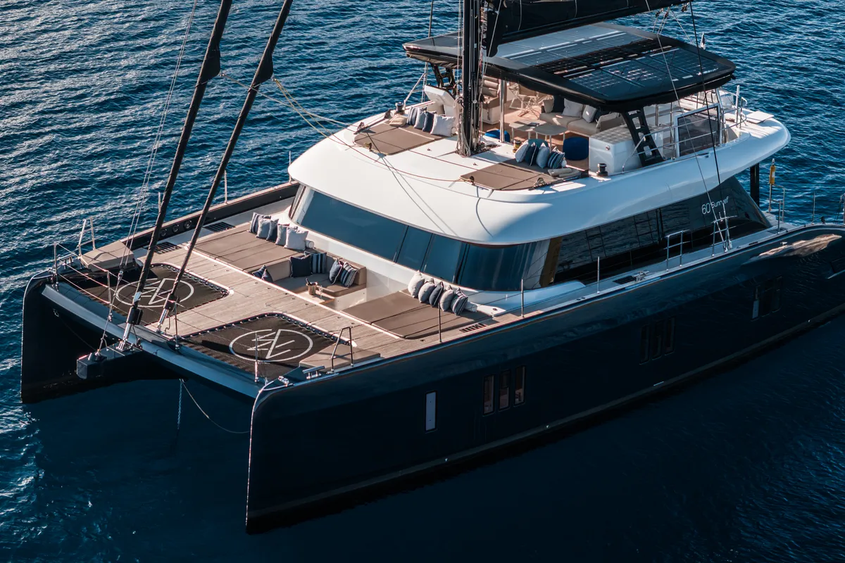 Exterior view of MyMaria, a Sunreef 60 catamaran at Municipal Unit of Lefkada, Greece