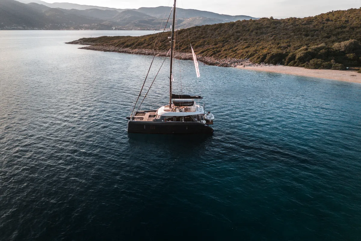 Exterior view of MyMaria, a Sunreef 60 catamaran at Municipal Unit of Lefkada, Greece