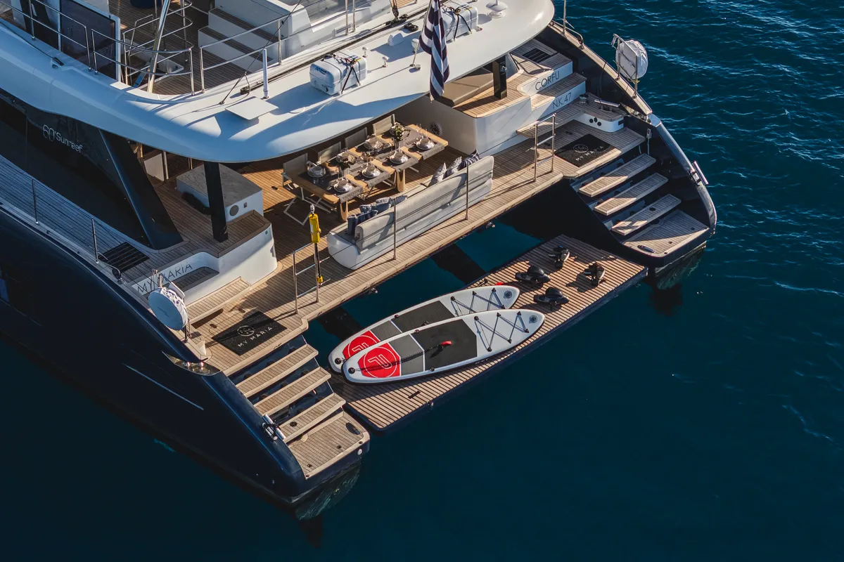 Exterior view of MyMaria, a Sunreef 60 catamaran at Municipal Unit of Lefkada, Greece
