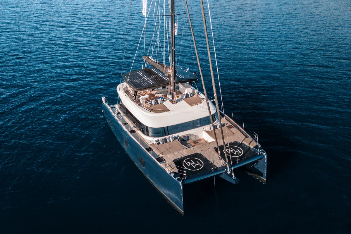 Exterior view of MyMaria, a Sunreef 60 catamaran at Municipal Unit of Lefkada, Greece