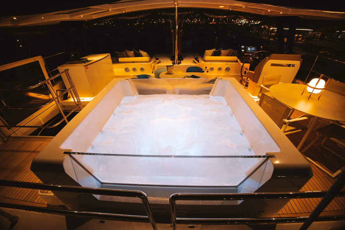 Deck of MyMaria, a Sunreef 60 catamaran at Municipal Unit of Lefkada, Greece