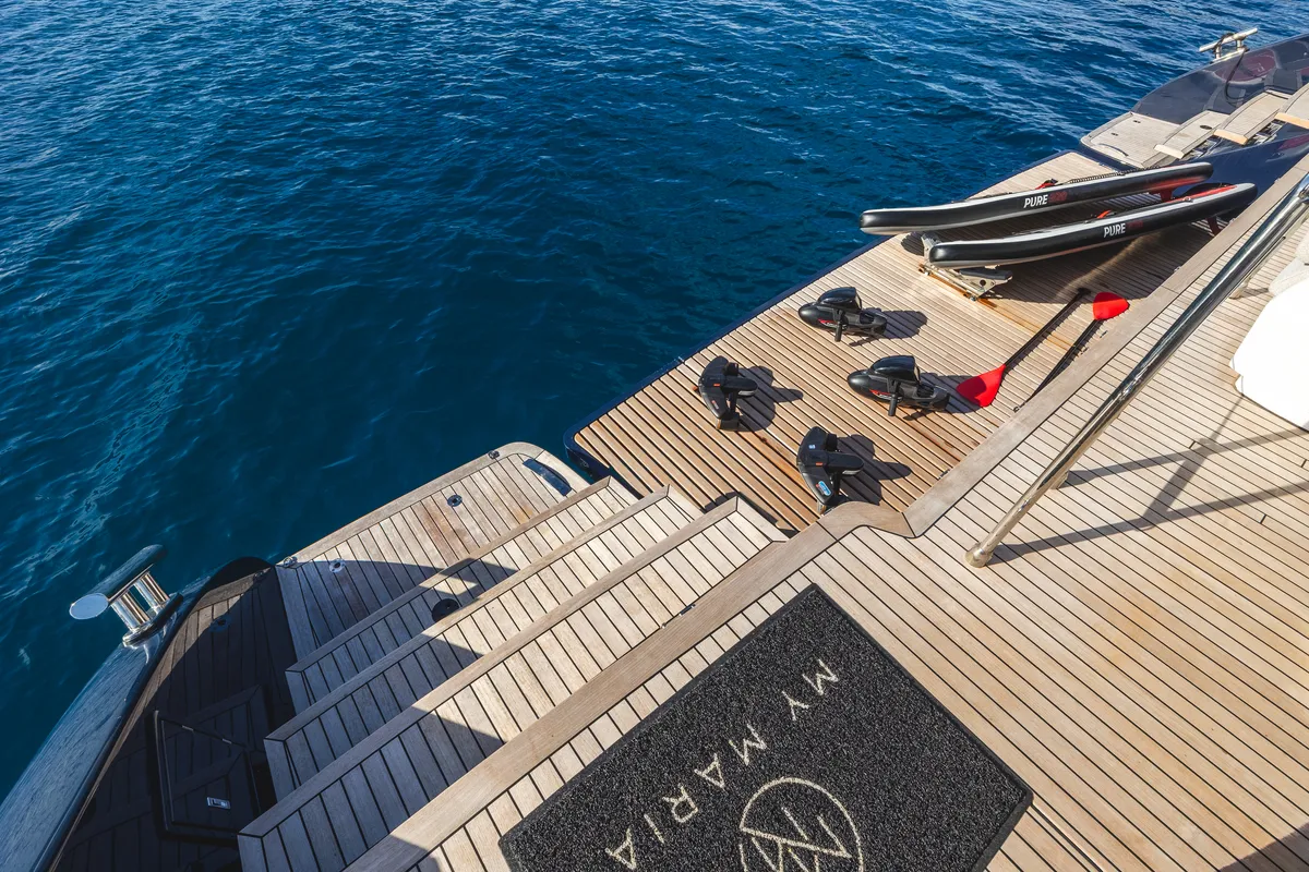 Deck of MyMaria, a Sunreef 60 catamaran at Municipal Unit of Lefkada, Greece