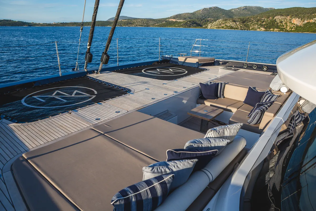 Deck of MyMaria, a Sunreef 60 catamaran at Municipal Unit of Lefkada, Greece