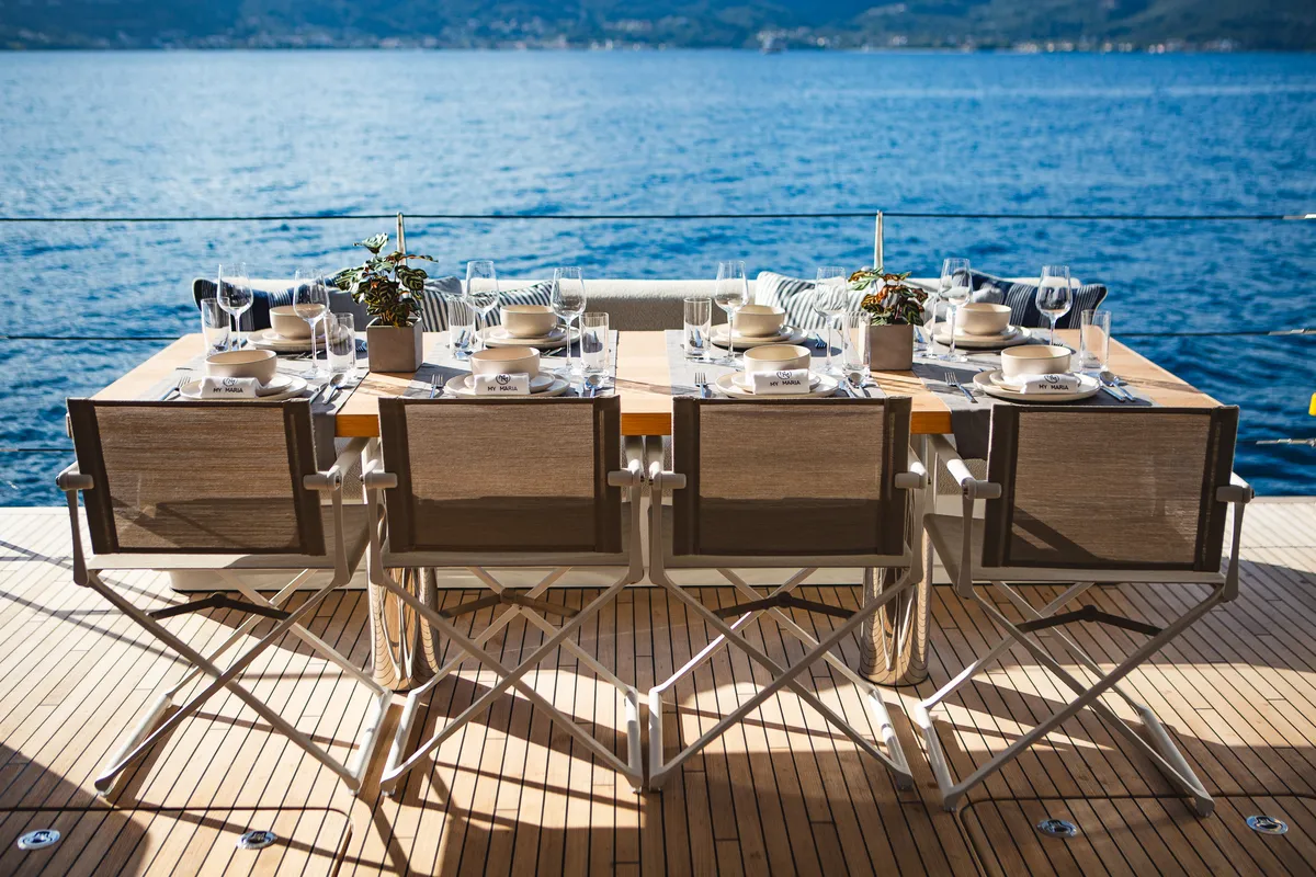 Deck of MyMaria, a Sunreef 60 catamaran at Municipal Unit of Lefkada, Greece
