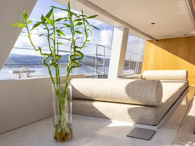 Salon of MyMaria, a Sunreef 60 catamaran at Lefkada, Greece