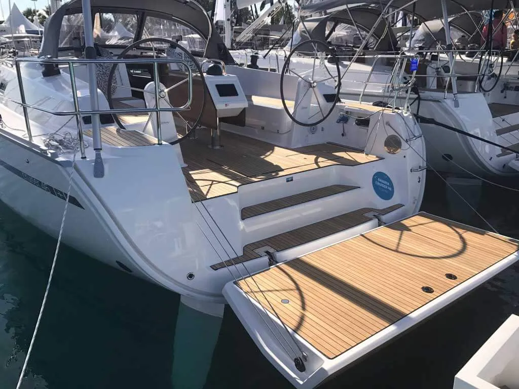 Cockpit of Monsieur, a Bavaria 46 Cruiser sailboat at Vibo Valentia, Italy