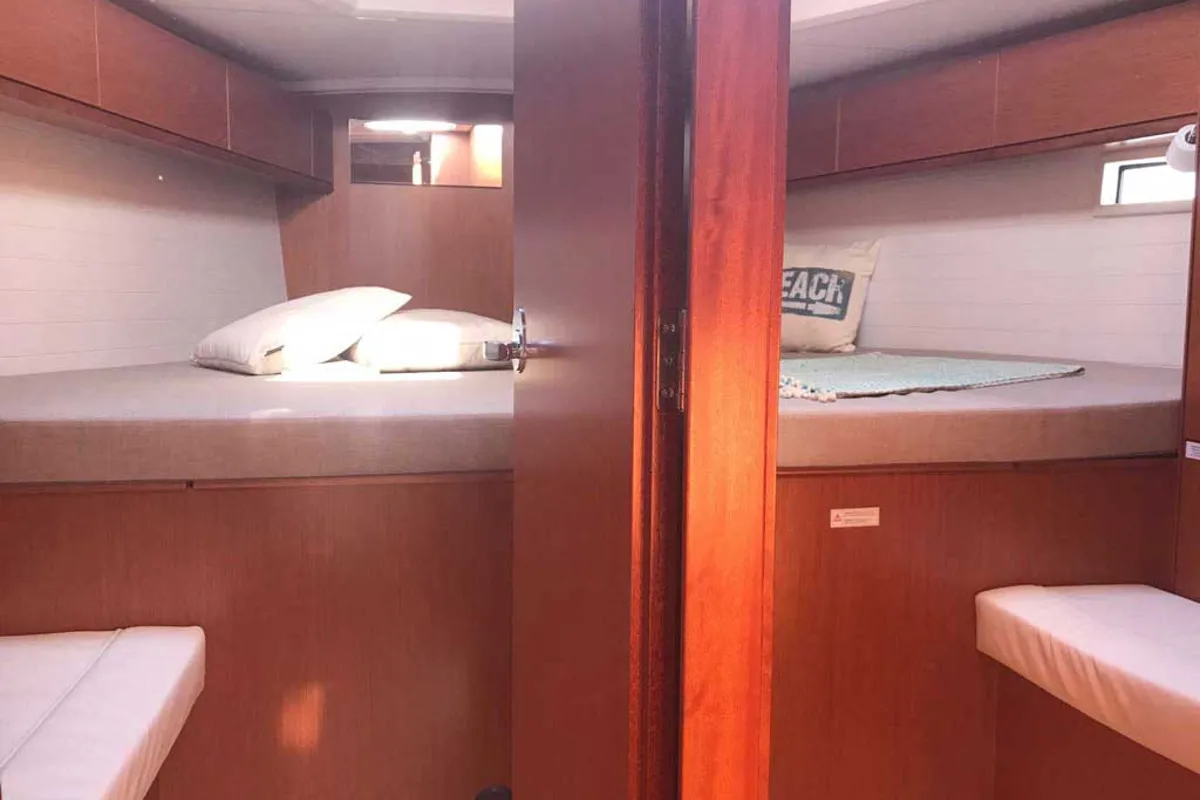 Cabin on Monsieur, a Bavaria 46 Cruiser sailboat at Vibo Valentia, Italy
