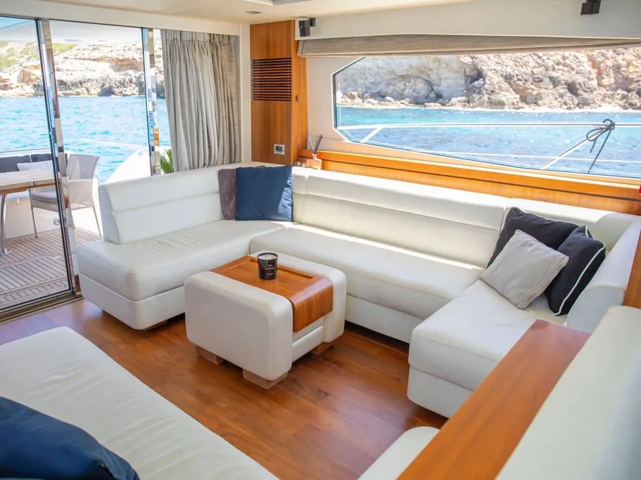 Salon of Midnight Summer Dream, a Sunseeker Manhattan 63 motor yacht at Palma de Mallorca, Spain