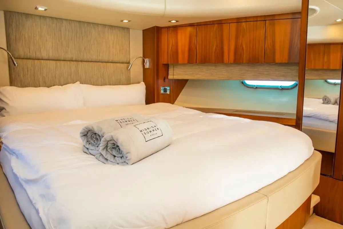 Cabin on Midnight Summer Dream, a Sunseeker Manhattan 63 motor yacht at Palma de Mallorca, Spain