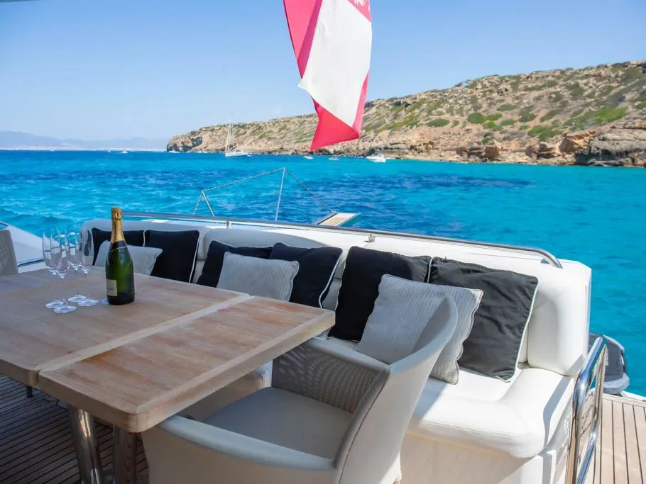 Deck of Midnight Summer Dream, a Sunseeker Manhattan 63 motor yacht at Palma de Mallorca, Spain