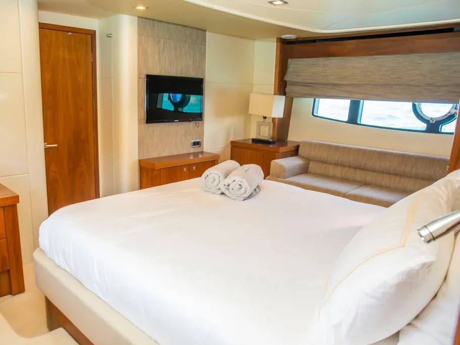 Cabin on Midnight Summer Dream, a Sunseeker Manhattan 63 motor yacht at Palma de Mallorca, Spain