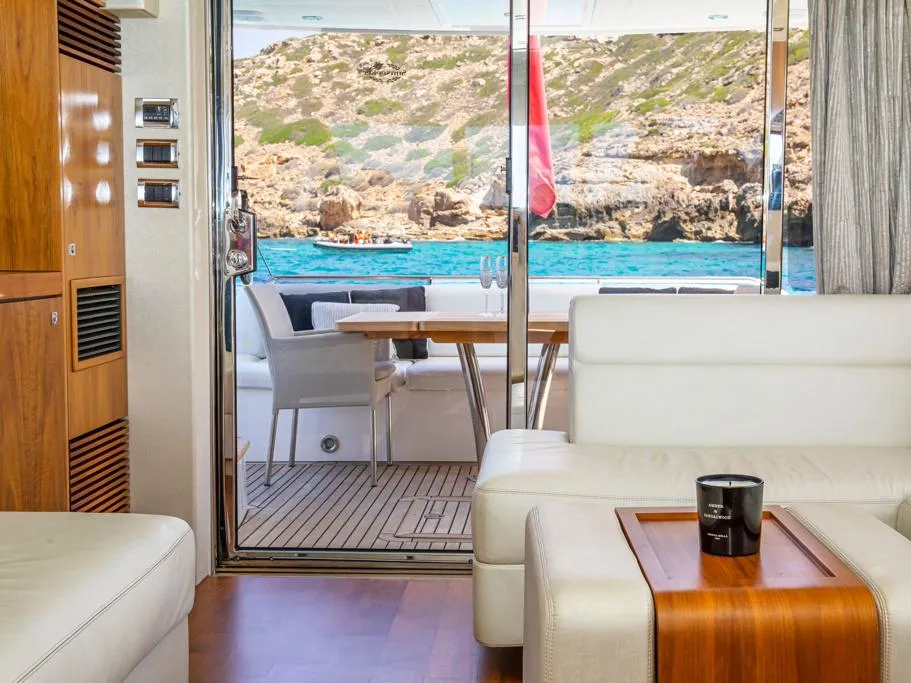 Salon of Midnight Summer Dream, a Sunseeker Manhattan 63 motor yacht at Palma de Mallorca, Spain