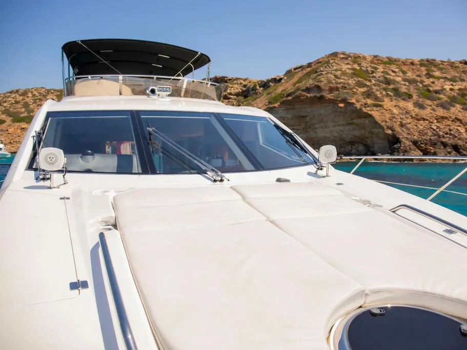Deck of Midnight Summer Dream, a Sunseeker Manhattan 63 motor yacht at Palma de Mallorca, Spain
