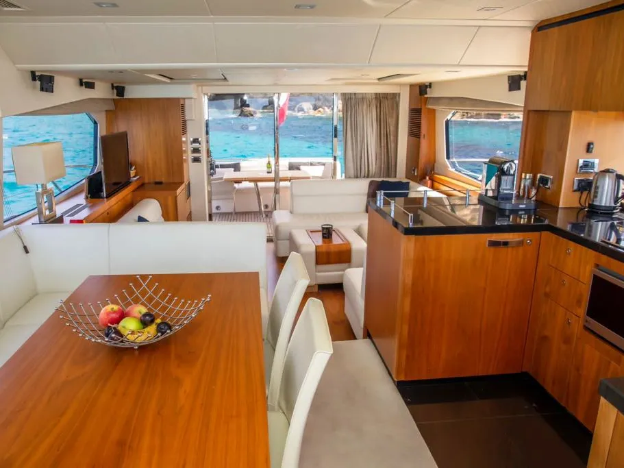 Galley of Midnight Summer Dream, a Sunseeker Manhattan 63 motor yacht at Palma de Mallorca, Spain