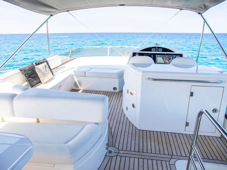 Deck of Midnight Summer Dream, a Sunseeker Manhattan 63 motor yacht at Palma de Mallorca, Spain