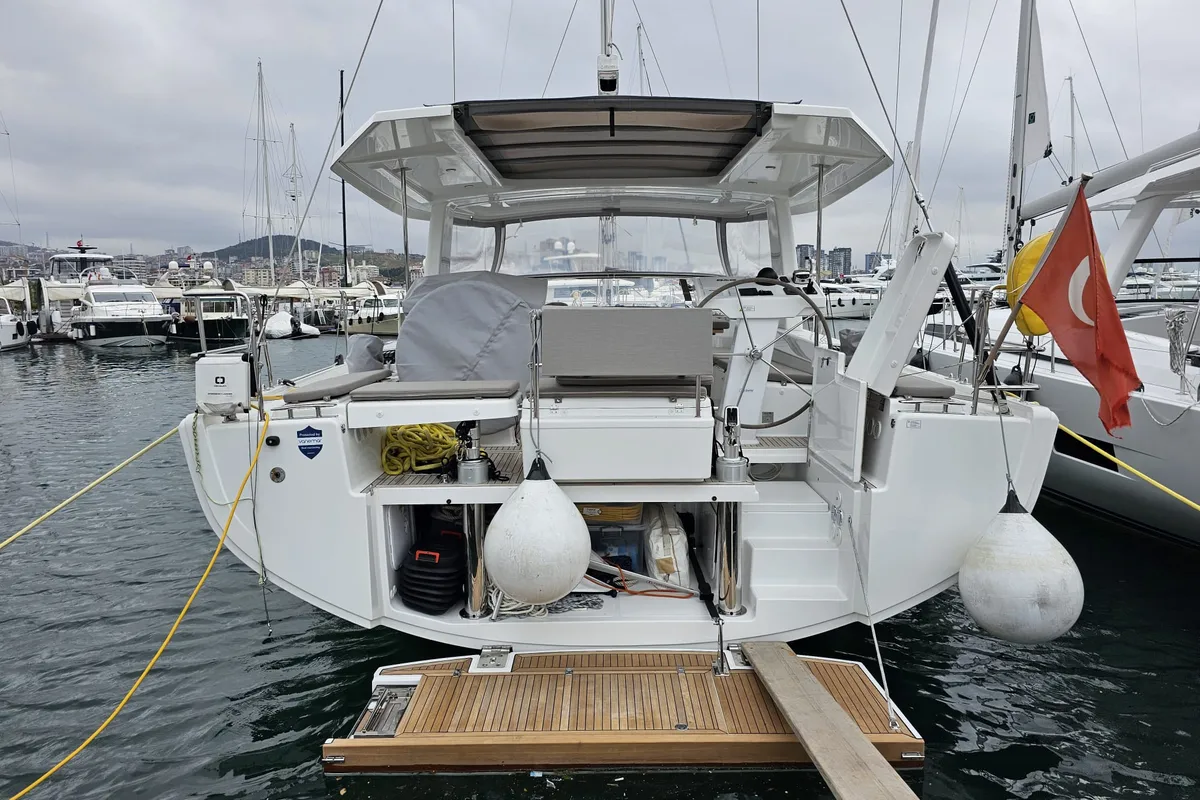 Exterior view of MiR, a Hanse 548 sailboat at Fethiye, Turkey