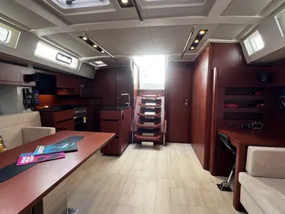 Salon of MiR, a Hanse 548 sailboat at Fethiye, Turkey