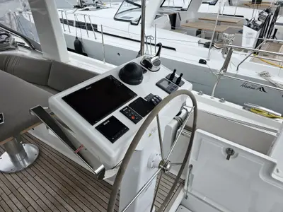 Cockpit of MiR, a Hanse 548 sailboat at Fethiye, Turkey