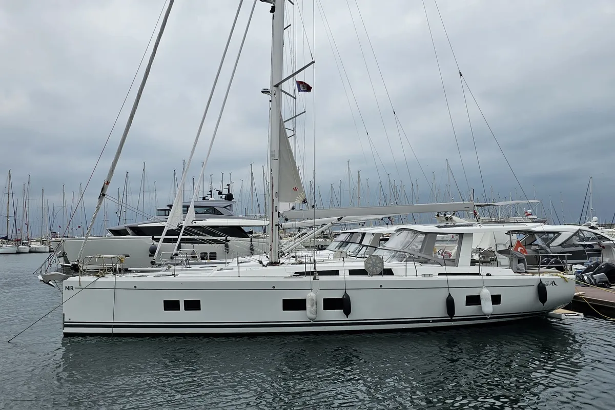 Exterior view of MiR, a Hanse 548 sailboat at Fethiye, Turkey