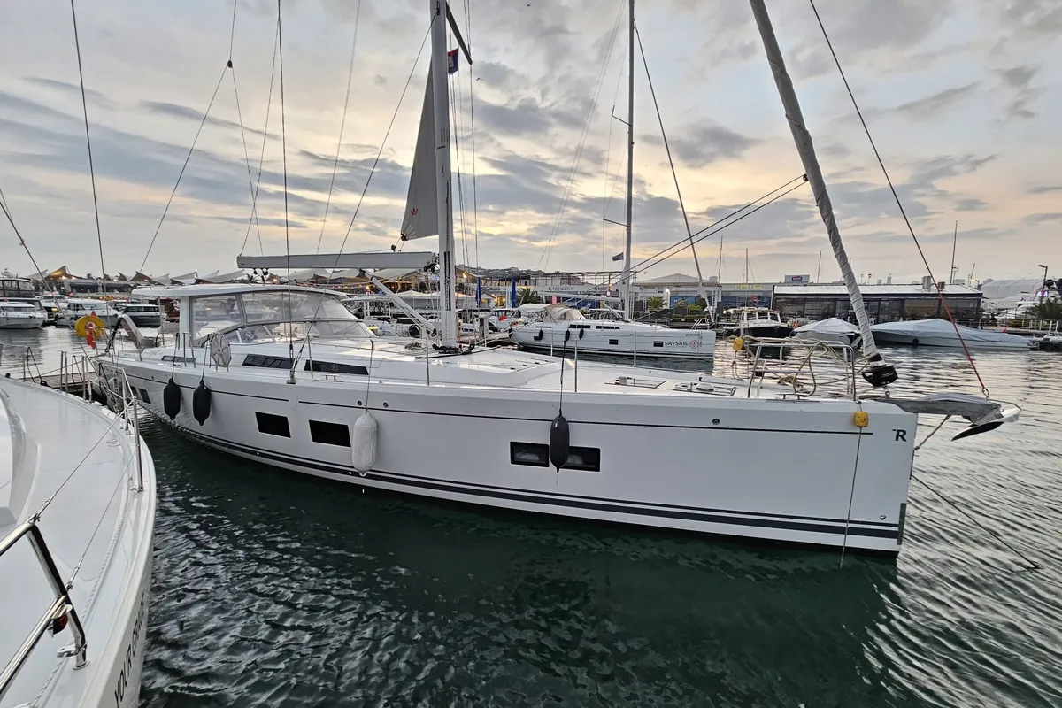 Exterior view of MiR, a Hanse 548 sailboat at Fethiye, Turkey