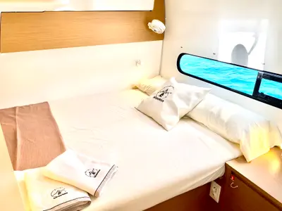 Cabin on Excess 11, a catamaran at Ibiza, Spain