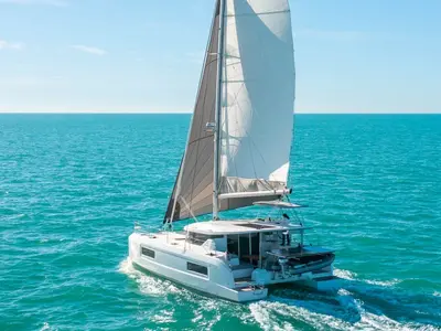 Exterior view of Eleni, a Lagoon 38 catamaran at Municipal Unit of Lefkada, Greece