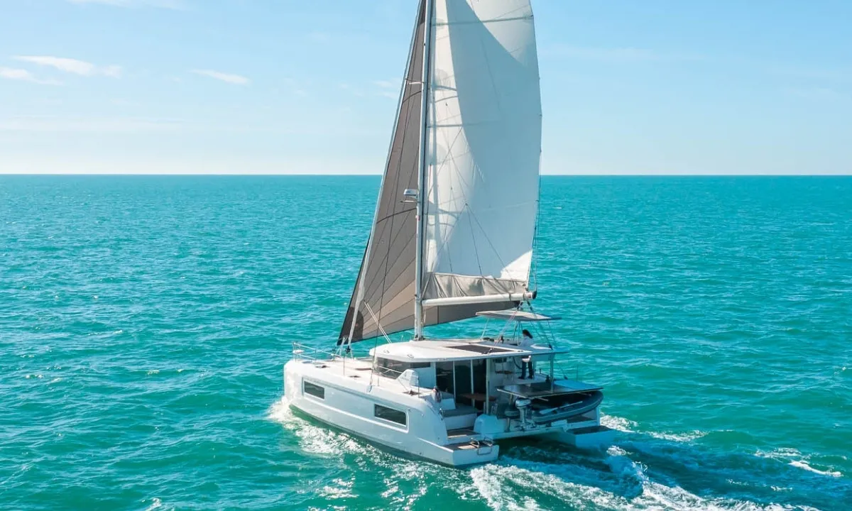 Exterior view of Eleni, a Lagoon 38 catamaran at Municipal Unit of Lefkada, Greece
