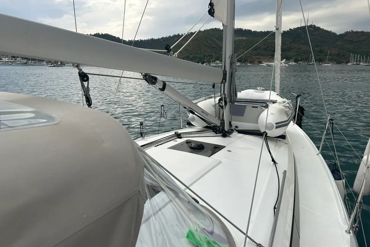 Deck of Benja, a Beneteau Oceanis 34.1 sailboat at Fethiye, Turkey