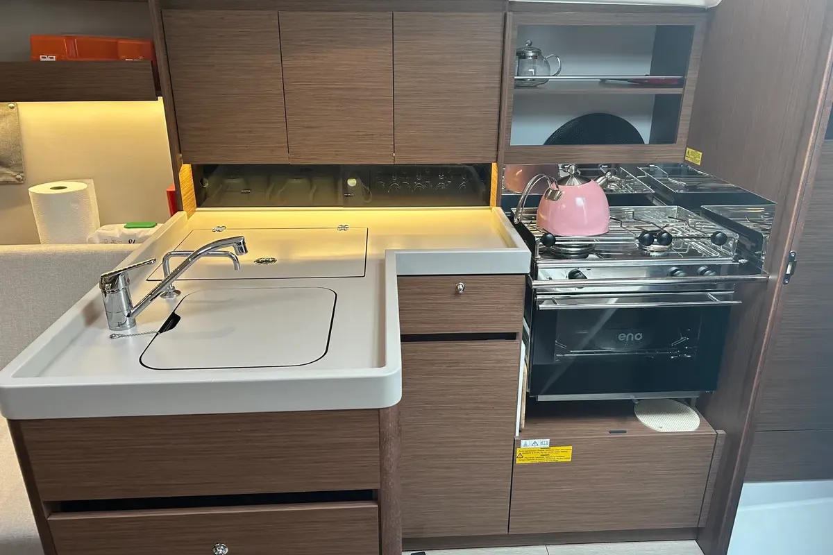 Galley of Benja, a Beneteau Oceanis 34.1 sailboat at Fethiye, Turkey