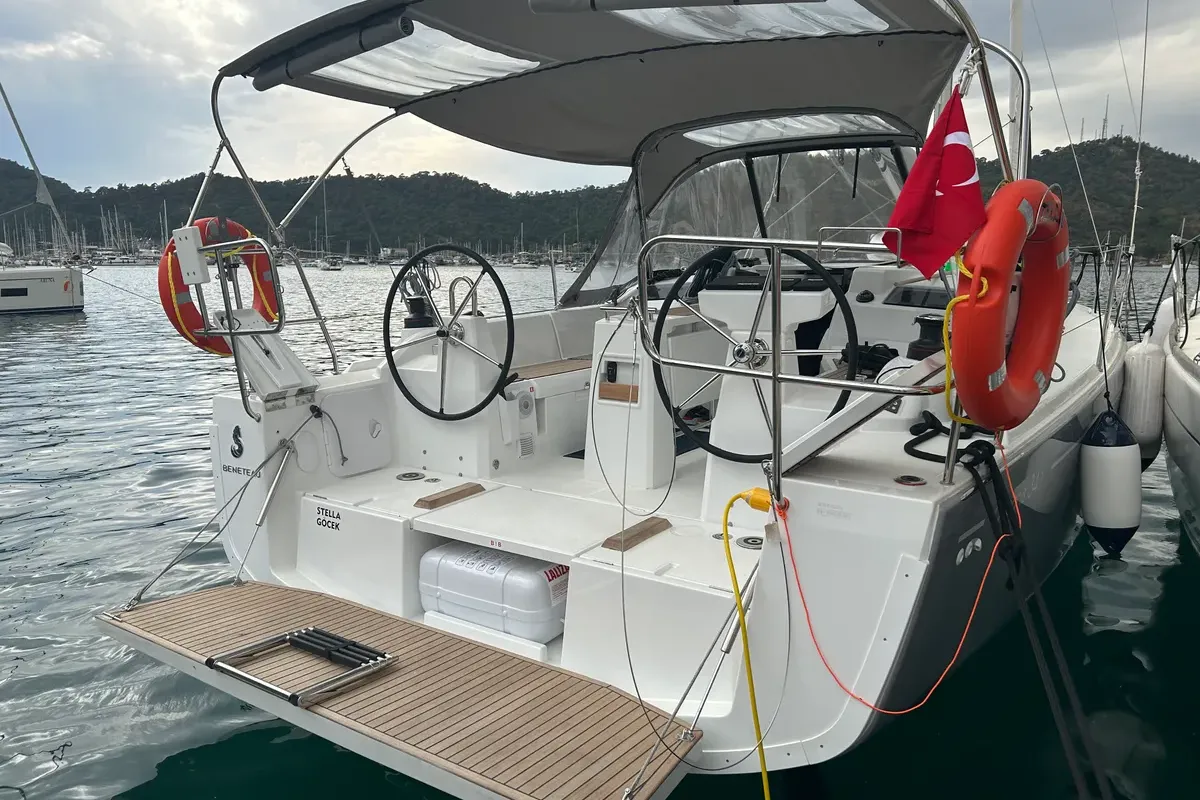 Cockpit of Benja, a Beneteau Oceanis 34.1 sailboat at Fethiye, Turkey