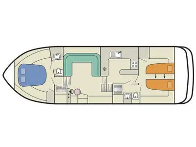 Floor plan of Royal Mystique A, a Cygnet Royal Mystique motorboat at Douelle, France