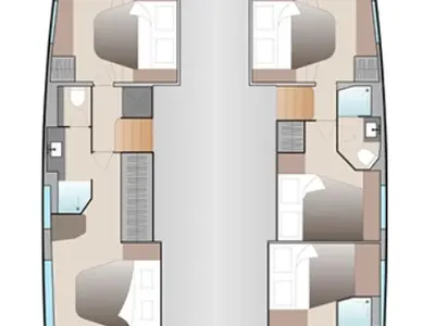 Floor plan of Peace Out, a Fountaine Pajot Aura 51 catamaran at Road Town, British Virgin Islands