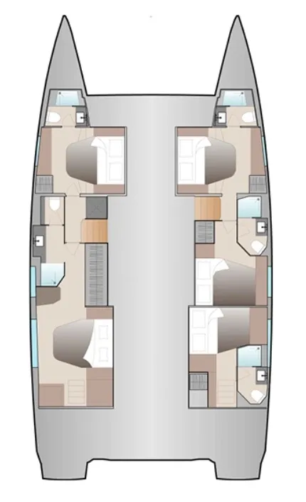 Floor plan of Peace Out, a Fountaine Pajot Aura 51 catamaran at Road Town, British Virgin Islands