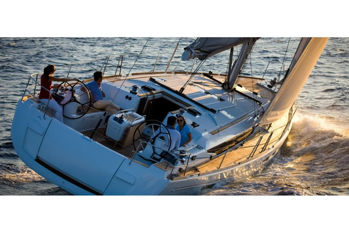 Exterior view of Aldebaran, a Jeanneau Sun Odyssey 509 sailboat at Kavala, Greece