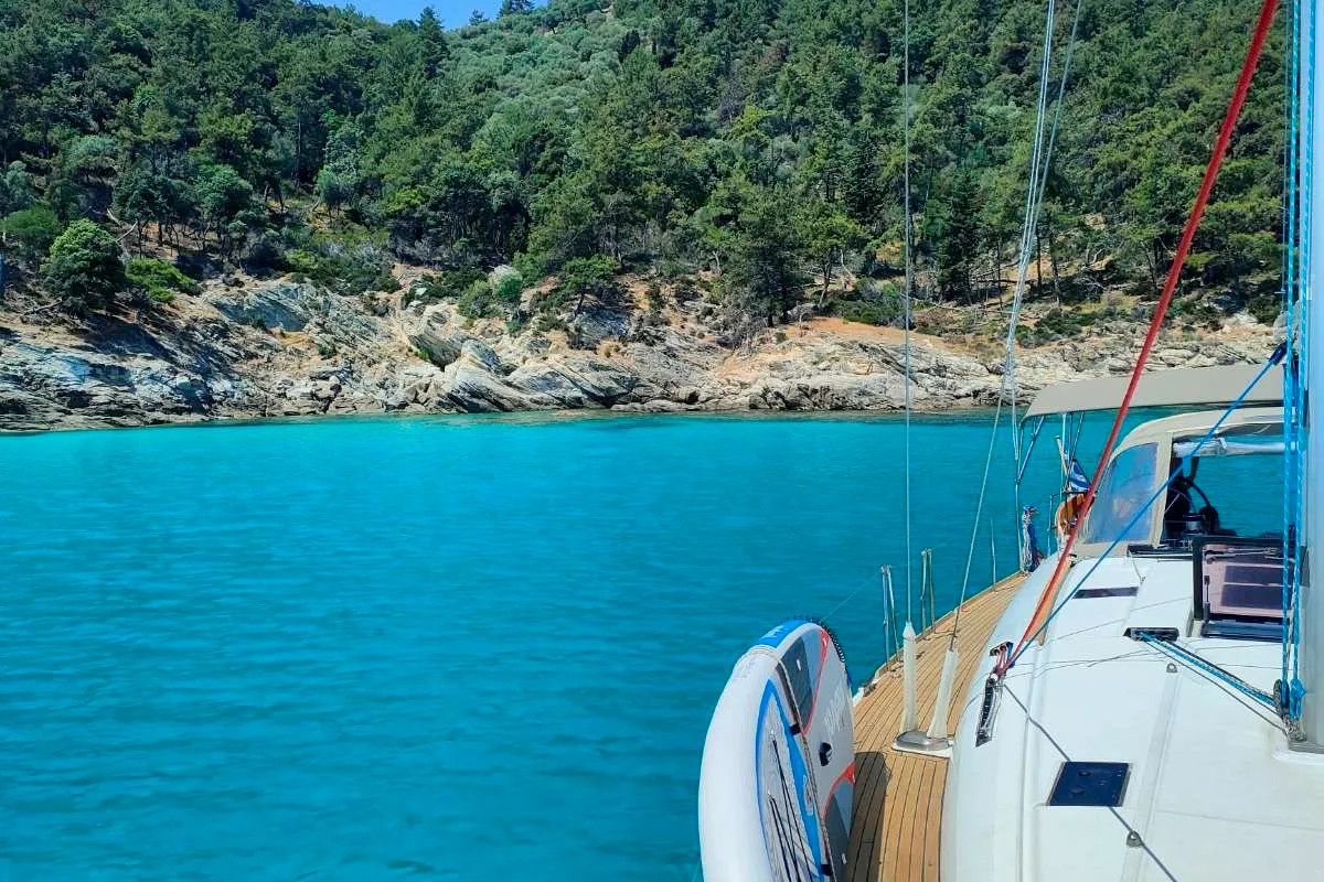 Deck of Aldebaran, a Jeanneau Sun Odyssey 509 sailboat at Kavala, Greece