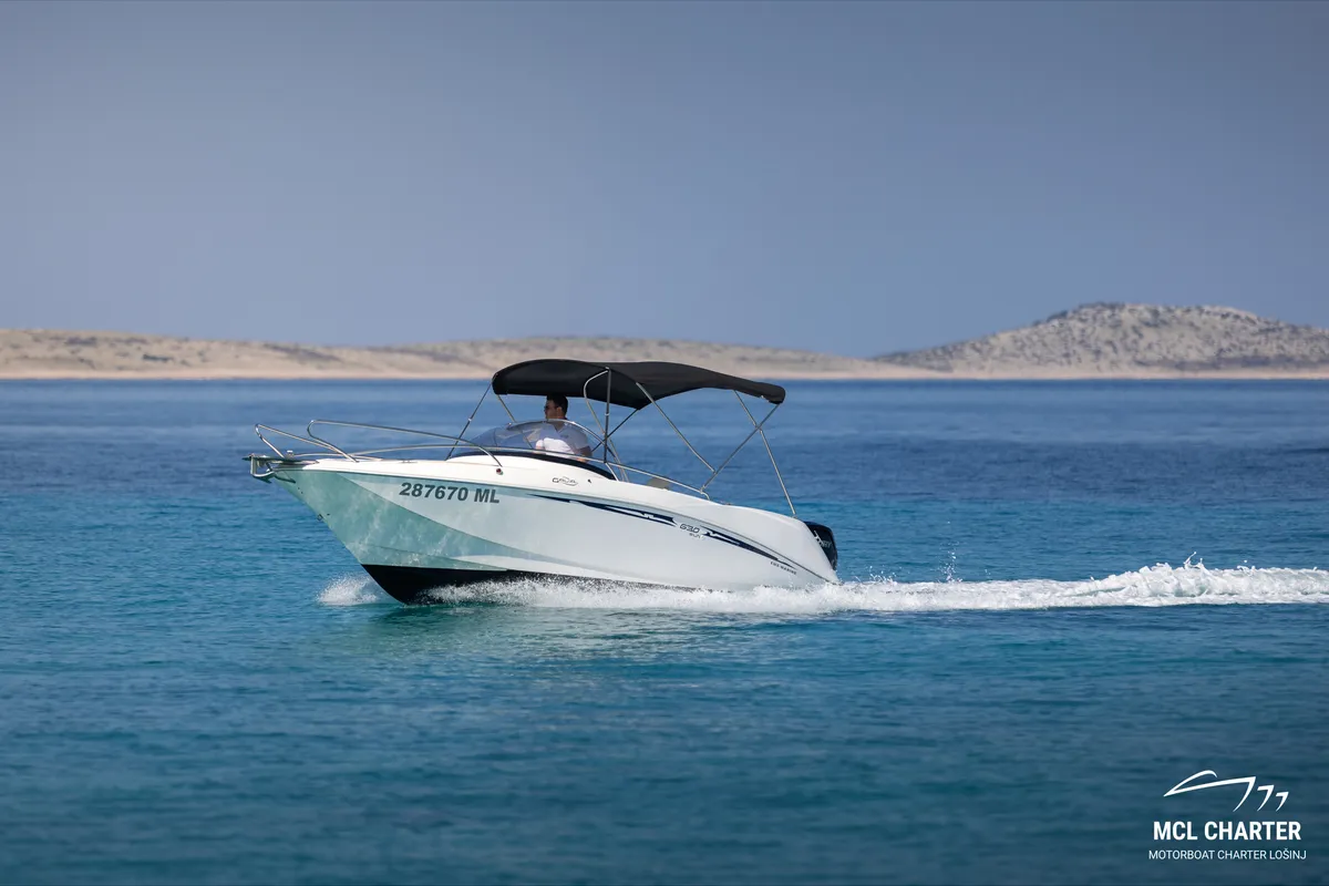 Exterior view of Galeon Galia 630, a motorboat at Mali Lošinj, Croatia