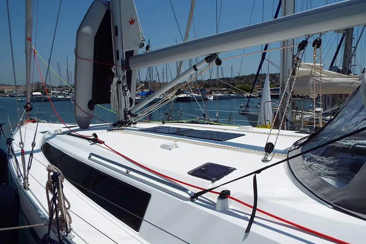 Deck of Windseeker, a Bavaria 51 Cruiser sailboat at Athens, Greece