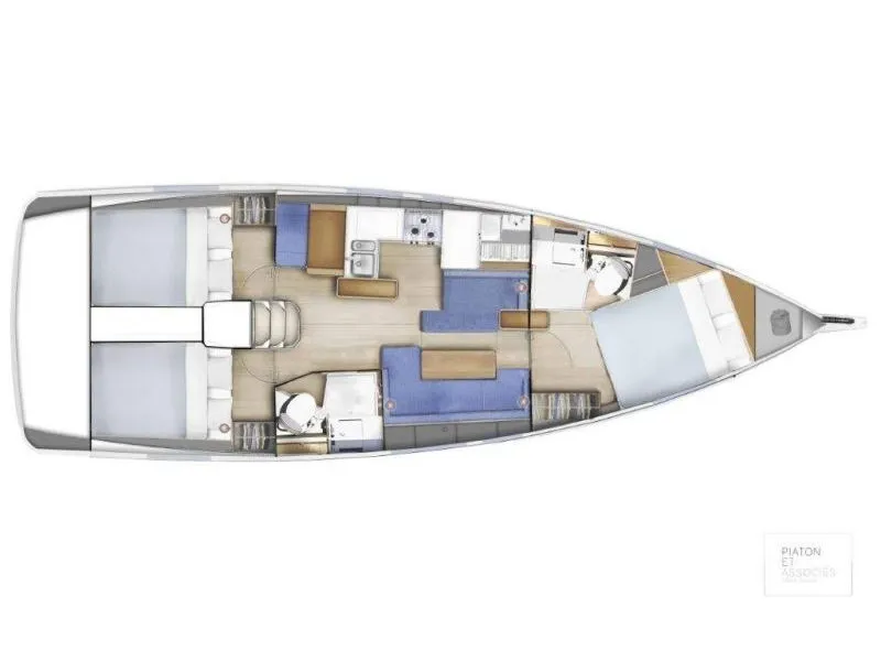 Floor plan of GAIA, a Jeanneau Sun Odyssey 410 sailboat at Municipal Unit of Lefkada, Greece