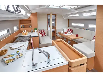 Galley of GAIA, a Jeanneau Sun Odyssey 410 sailboat at Municipal Unit of Lefkada, Greece
