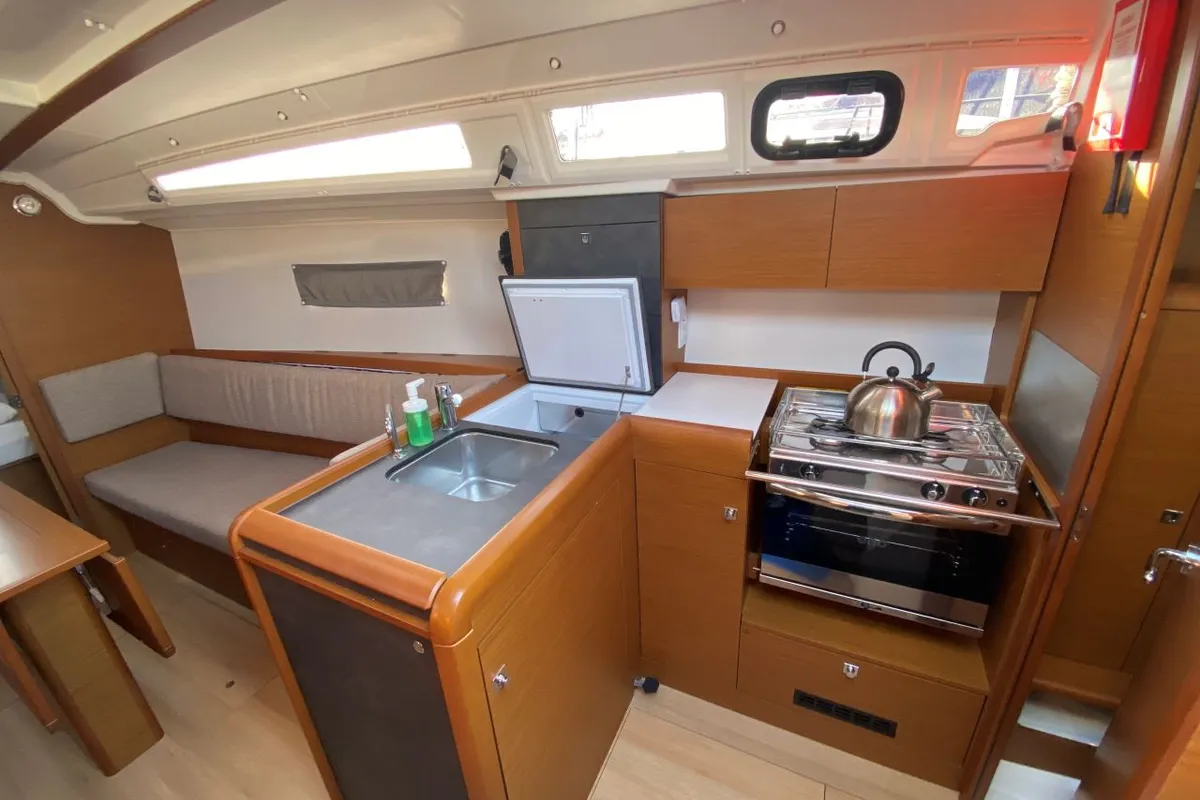Galley of petit elli, a Jeanneau Sun Odyssey 349 sailboat at Trogir, Croatia