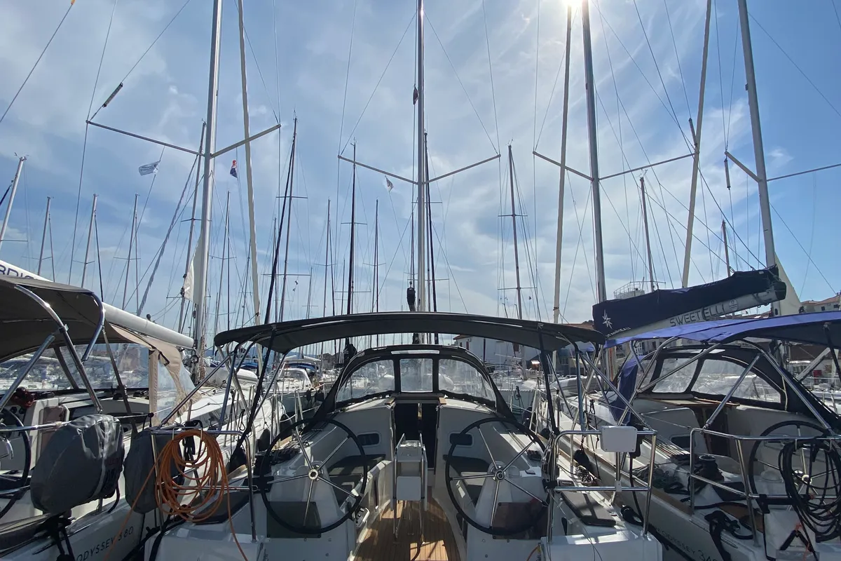 Cockpit of petit elli, a Jeanneau Sun Odyssey 349 sailboat at Trogir, Croatia
