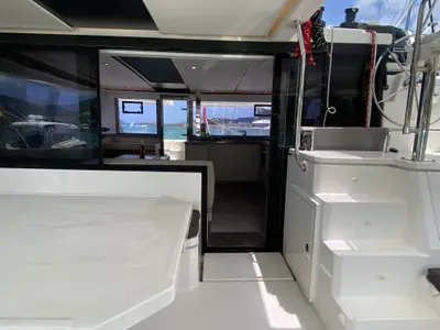 Deck of Pure Sun, a Leopard 45 catamaran at Road Town, British Virgin Islands
